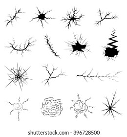 Cracks and clefs set. Vector symbols. Flat style.