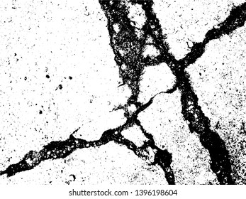 The cracks concrete texture white and black.Cracked earth. Structure of cracking. Cracks in dry surface soil texture. Vector.