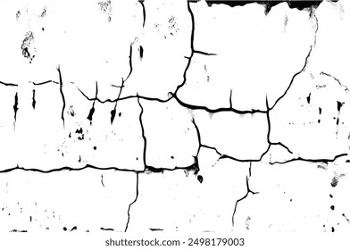 Cracks. Cracked Surface Grunge Texture Vector. Uneven Overlay. Distressed Grungy Effect. Vector Illustration. Black Isolated on White Background. Grunge background. EPS 10