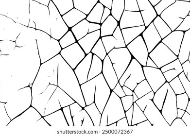 Cracks. Cracked Surface Grunge Texture Vector. Uneven Overlay. Distressed Grungy Effect. Vector Illustration. Black Isolated on White Background. Grunge background. EPS 10