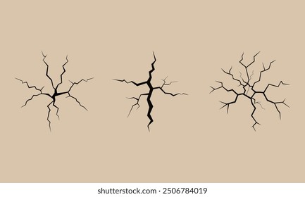 Cracks Damage Smash Wall Texture Icon, Ground Concrete break with fissure split lines of fractures. Cracks pattern effect on vector background