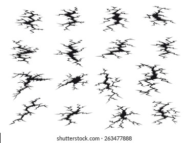 Cracks, deep splits and holes in ground after earthquake or hot dry air isolated on white background for disaster or climate concept design