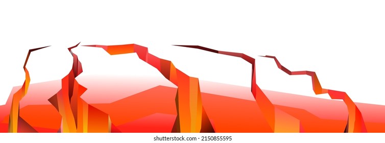 Cracks in earth crust of Rocky landscape. View of an uninhabited planet. Desert during. Isolated on white background. Vector.