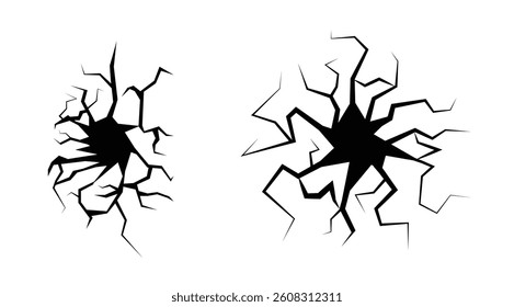 Cracks in Glass or Concrete Isolated on White. Graphic design elements and resources vector art
