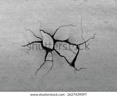 Cracks in gray concrete, realistic vector illustration. Earthquake damage, broken ground, drought or erosion. Deterioration and aging effect. Construction or disaster theme.