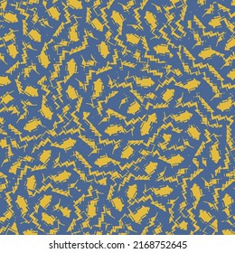 Cracks marked in yellow on a blue background. Wallpaper design. Carpet texture. Abstract vector.