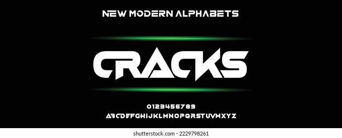CRACKS Moderne, feine Schriftart. Normale Italienische Nummerntypografie Alphabet-Schriftarten für Mode, Sport, Technologie, Digital, Film, Logo-Design, Vektorgrafik