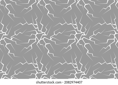 fissures sur fond gris, impression d'éclair sur tissu, conception pour le carrelage au sol, motif harmonieux, motif sans fin de fissures.