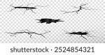 Cracks on the ground, cracks on the asphalt, road damage, earth surface, earthquake isolated on transparent png background.	
