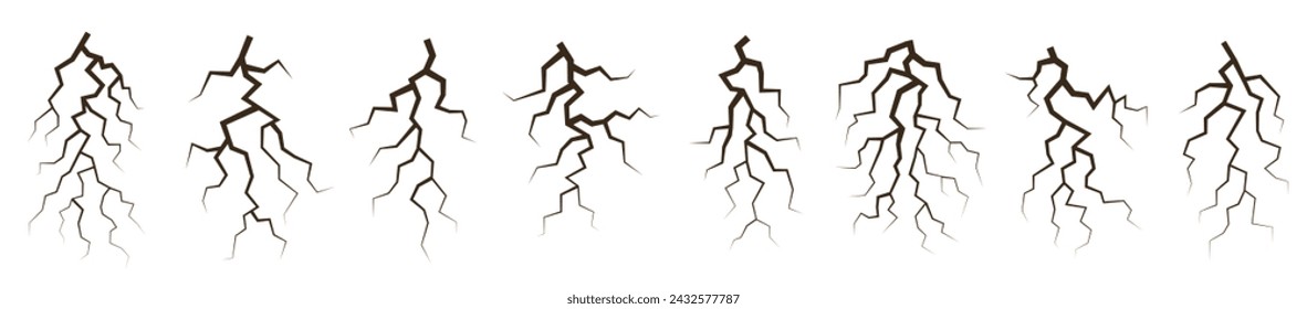 Cracks on the ground, cracks on the surface of the earth from an earthquake. Vector set of cracks in the ground, cracks from natural disaster or drought. EPS 10.