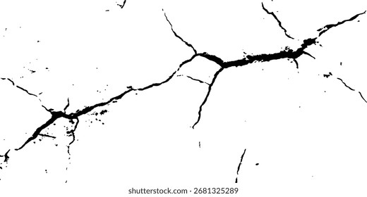 Cracks on transparent background. Cracks texture for design. Cracked concrete wall covered with gray cement texture as background, Vector grunge cracked texture style with cracked texture