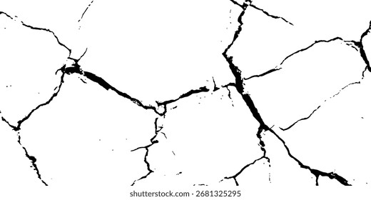 Cracks on transparent background. Cracks texture for design. Cracked concrete wall covered with gray cement texture as background, Vector grunge cracked texture style with cracked texture