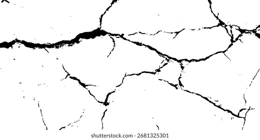 Cracks on transparent background. Cracks texture for design. Cracked concrete wall covered with gray cement texture as background, Vector grunge cracked texture style with cracked texture
