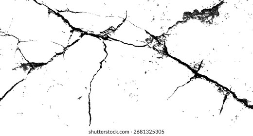 Cracks on transparent background. Cracks texture for design. Cracked concrete wall covered with gray cement texture as background, Vector grunge cracked texture style with cracked texture