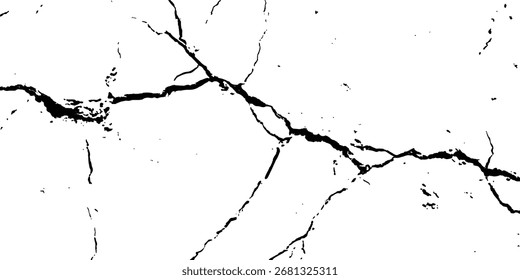 Cracks on transparent background. Cracks texture for design. Cracked concrete wall covered with gray cement texture as background, Vector grunge cracked texture style with cracked texture
