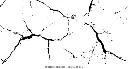Cracks on transparent background. Cracks texture for design. Cracked concrete wall covered with gray cement texture as background, Vector grunge cracked texture style with cracked texture