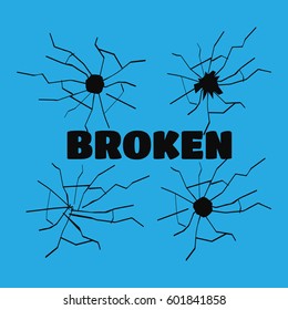 Cracks set, broken glass or wall. Bullet holes set