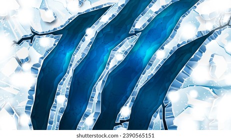 Cracks Shaped Like Claw Marks on Winter Ice Background
