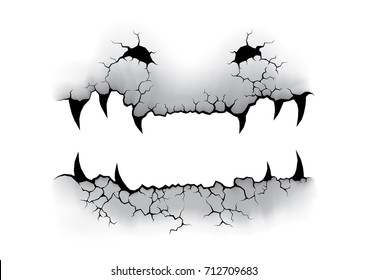 Cracks stone is face of the devil or snake on white background. Monster vector in concrete and grunge style. Horror concept for danger area.