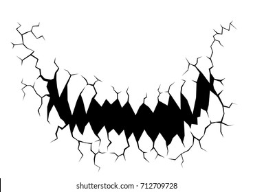 Cracks stone is mouth of devil on white background. Skull vector in concrete and grunge style. Horror concept for Halloween.