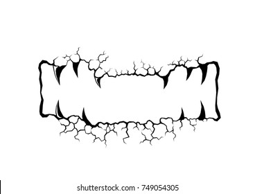 Cracks stone is mouth image of skull on white background. Monster vector in rock and grunge style. Horror concept.