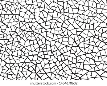 The cracks texture white and black. Vector background.  Broken glass. Structure of cracking. Cracks in dry surface soil texture. shards