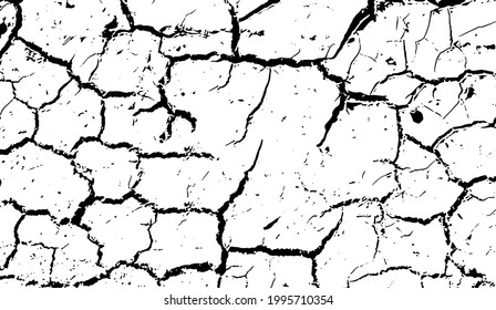 The cracks texture white and black. Vector background. Desert backdrop. Cracks in dry surface soil texture