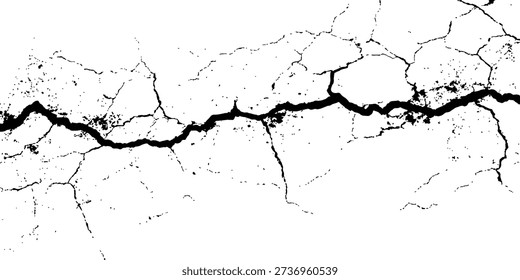 Cracks transparent background. Very cracked wall shabby surface for making brush white background. Abstract distructed painted wall white background.	