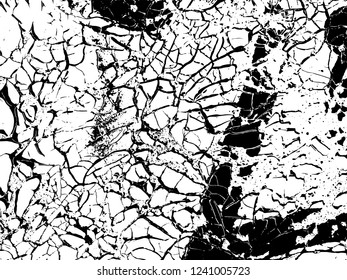 Cracks vector texture overlay. Monochrome abstract vintage background.