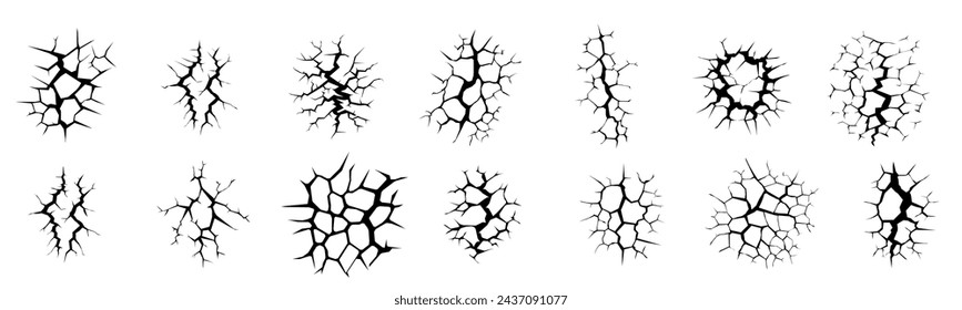 Grietas de efecto de textura de pared, rotura de hormigón molido con fisura de líneas divididas de fracturas. Efecto de patrón de grietas en fondo vectorial