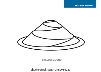 Cracow mounds. Krakow landmark, Poland. Editable stroke.