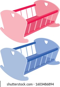 The Cradle For Baby Girl And Boy. Pink And Blue Cradle Vector Illustration