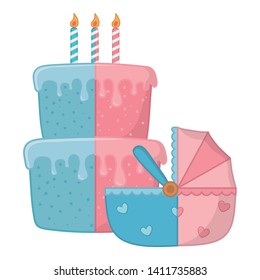 cradle with birthday cake vector illustration