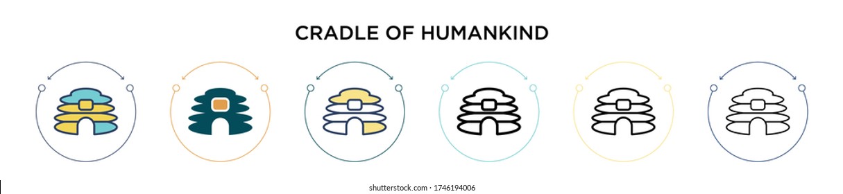 Cradle of humankind icon in filled, thin line, outline and stroke style. Vector illustration of two colored and black cradle of humankind vector icons designs can be used for mobile, ui, web