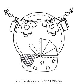 cradle icon cartoon in black and white