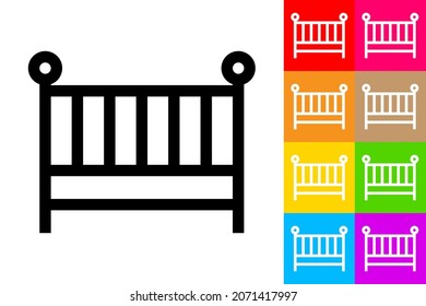 Cuna. Icono De Línea Con Fondo De Color Diferente.