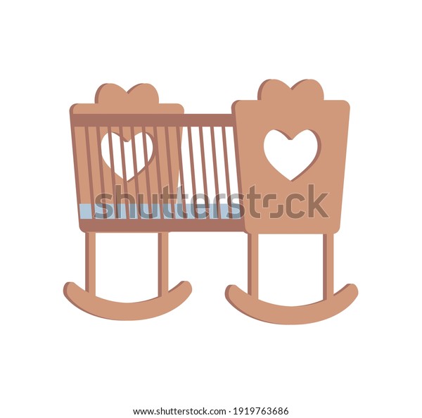 Cradle for little newborn baby girl or boy, flat\
vector illustration isolated on white background. Wooden brown\
cradle with cut out hearts. Bed for a little child. Child crib\
concept.