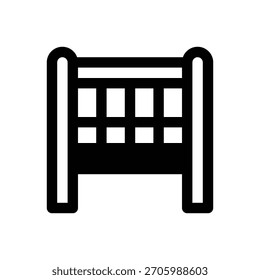 Cuna. Icono de Vector de trazo delineado con detalles rellenos de negro.
