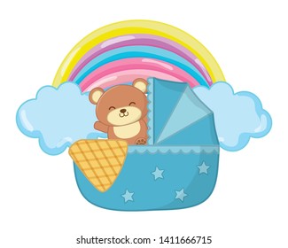 cradle with toy bear vector illustration