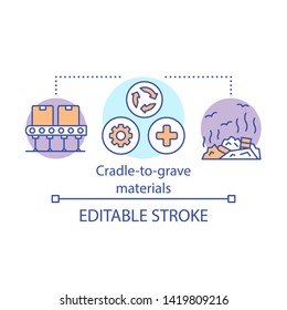 Cradle-to-grave materials concept icon. Zero waste idea thin line illustration. Environment polluition issue. Waste, garbage management. Vector isolated outline drawing. Editable stroke