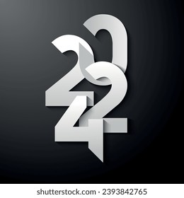 Craetive dark modern new year 2024 card with numbers on gradient background. Simple  Vector 
