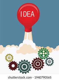 Craetive idea concept Rocket bulb with cogwheel vector illustration