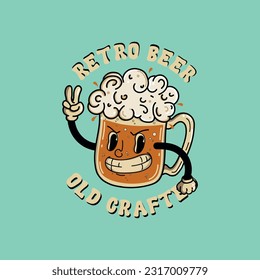 Crafed beer illustration in retro cartoon style