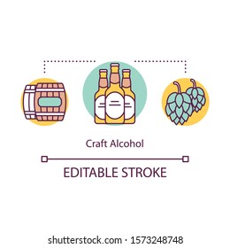 Craft alcohol concept icon. Beer local production idea thin line illustration. Small bussiness. Regional brewery products. Craft distillery. Vector isolated outline drawing. Editable stroke