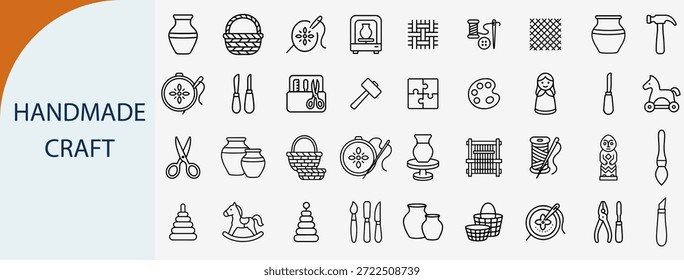 "Handwerkliche und handwerkliche Töpferei Werkzeuge lineare Icon Set Vektor"