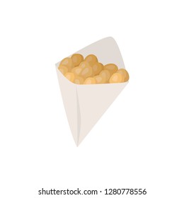 Craft bag with chickpeas balls. Cartoon, hand drawing sketch vector illustration isolated on white background for poster, card, print, cool badge, packaging