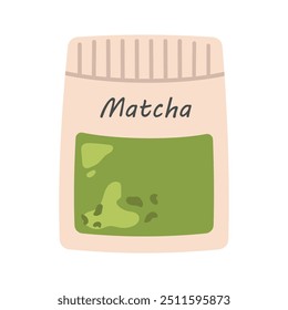 Craft bag of Matcha tea on white background. Vector illustration of paper packaging with Matcha powder, icon