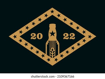 Craft Beer Arkansas and malt Brewery label logo design vector in trendy modern cartoon line style illustration.