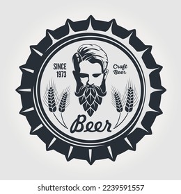 Craft Beer, Authentic Brewery logo design template with Man with beard made of hop cone