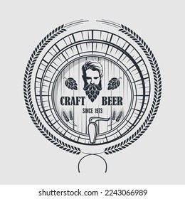 Cerveza Craft, plantilla de diseño del logo de la fábrica de cerveza auténtica con Hombre con barba hecha de cono de lúpulo